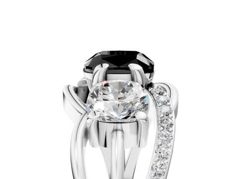 White gold Three-Stone Fancy Black Cushion Cut Cut Diamond Split Shank Prong Set Ring_5