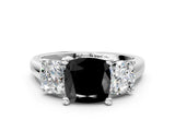 White gold Three-Stone Fancy Black Cushion Cut Cut Solitaire Ring with Classic Prong Setting_12