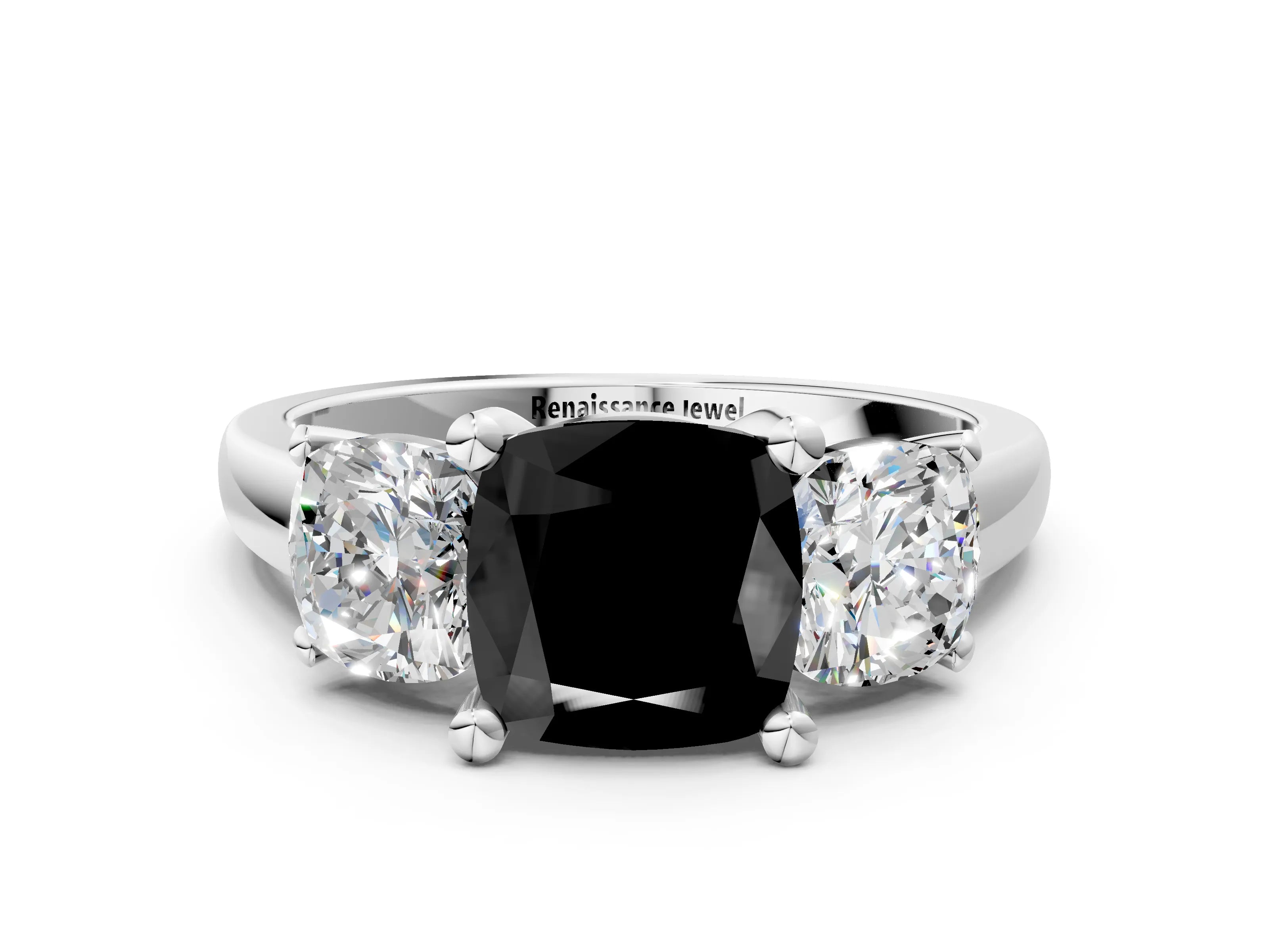 White gold Three-Stone Fancy Black Cushion Cut Cut Solitaire Ring with Classic Prong Setting_12