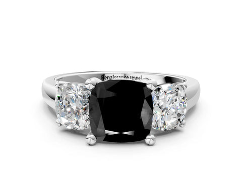 White gold Three-Stone Fancy Black Cushion Cut Cut Solitaire Ring with Classic Prong Setting_12