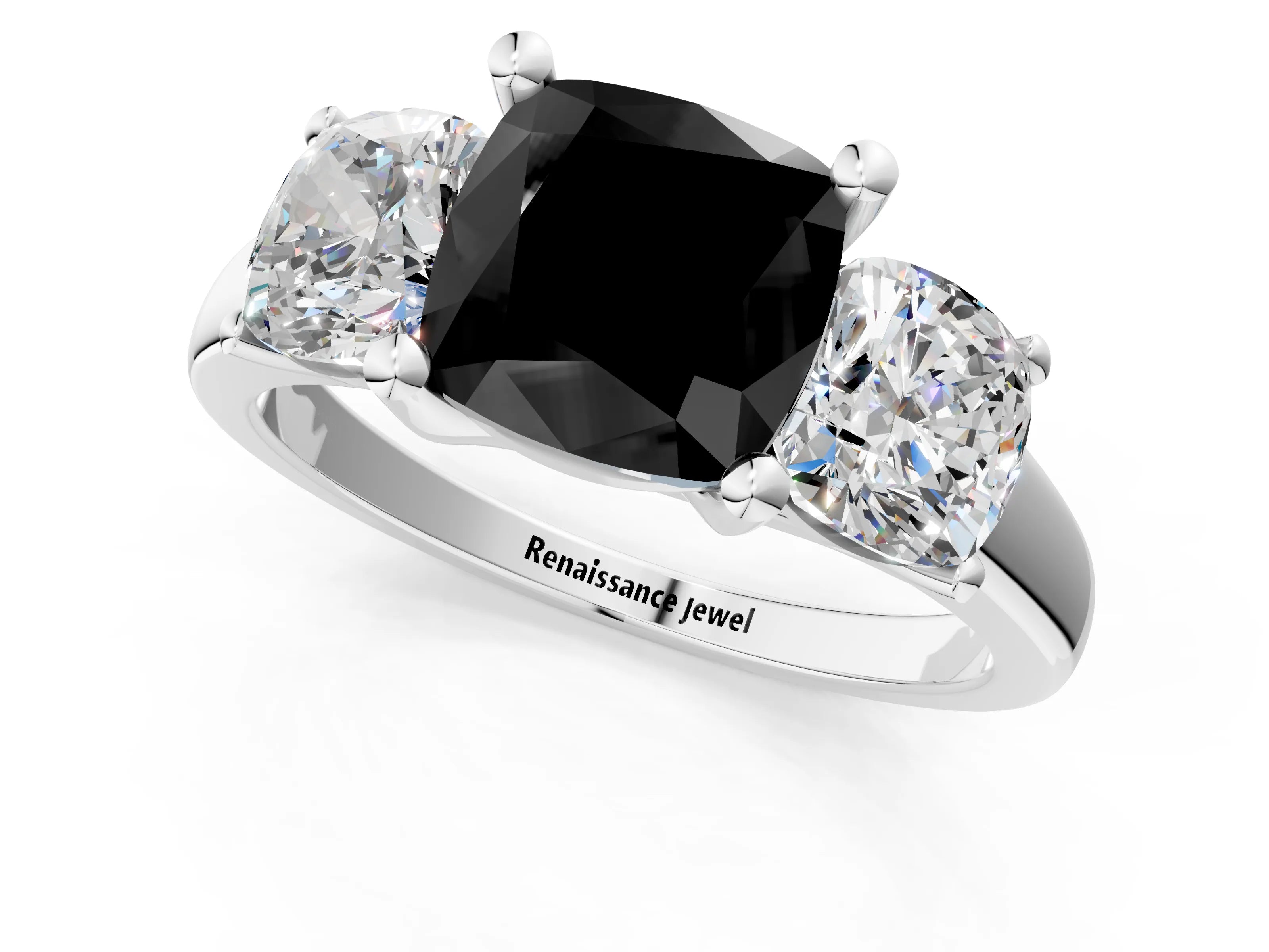 White gold Three-Stone Fancy Black Cushion Cut Cut Solitaire Ring with Classic Prong Setting_13