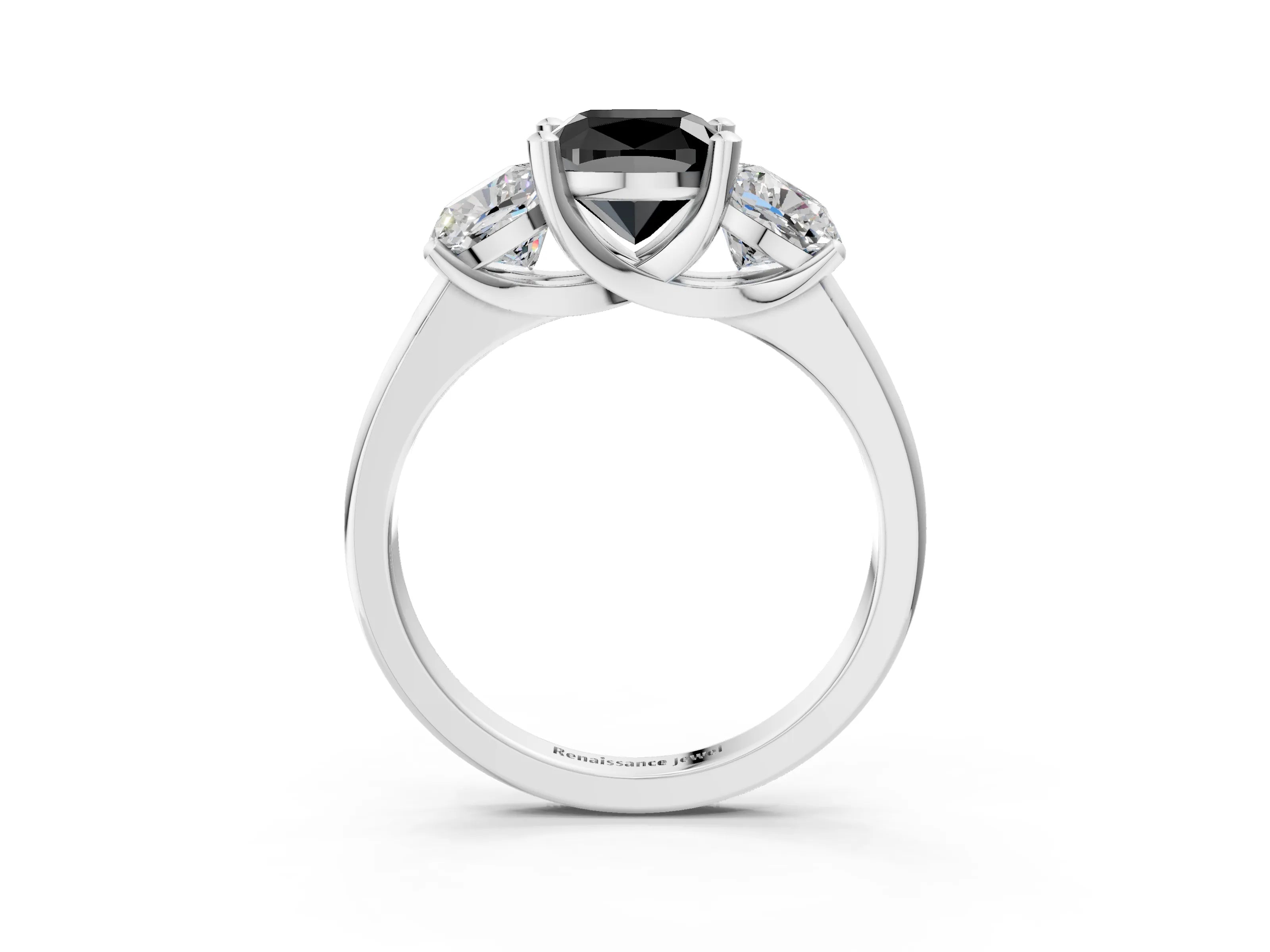 White gold Three-Stone Fancy Black Cushion Cut Cut Solitaire Ring with Classic Prong Setting_15