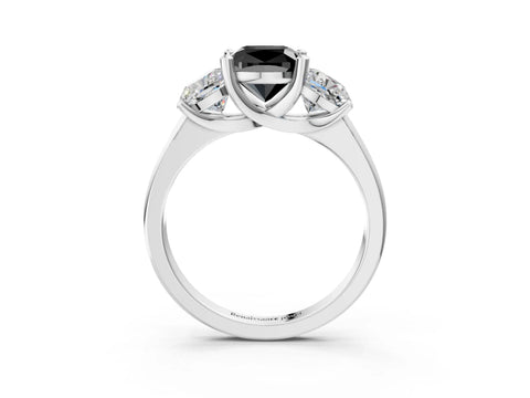 White gold Three-Stone Fancy Black Cushion Cut Cut Solitaire Ring with Classic Prong Setting_15