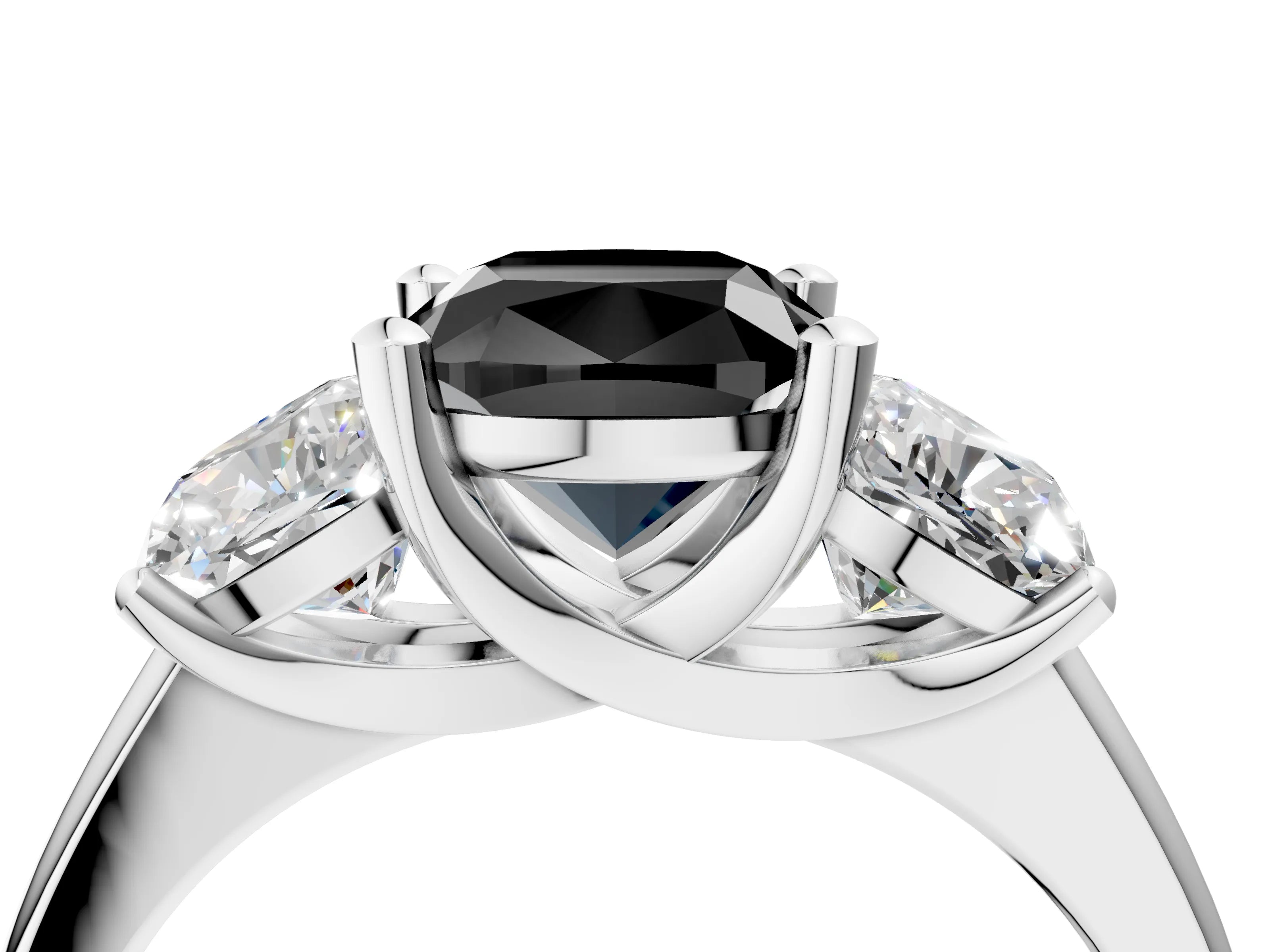 White gold Three-Stone Fancy Black Cushion Cut Cut Solitaire Ring with Classic Prong Setting_16
