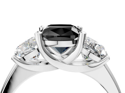 White gold Three-Stone Fancy Black Cushion Cut Cut Solitaire Ring with Classic Prong Setting_16