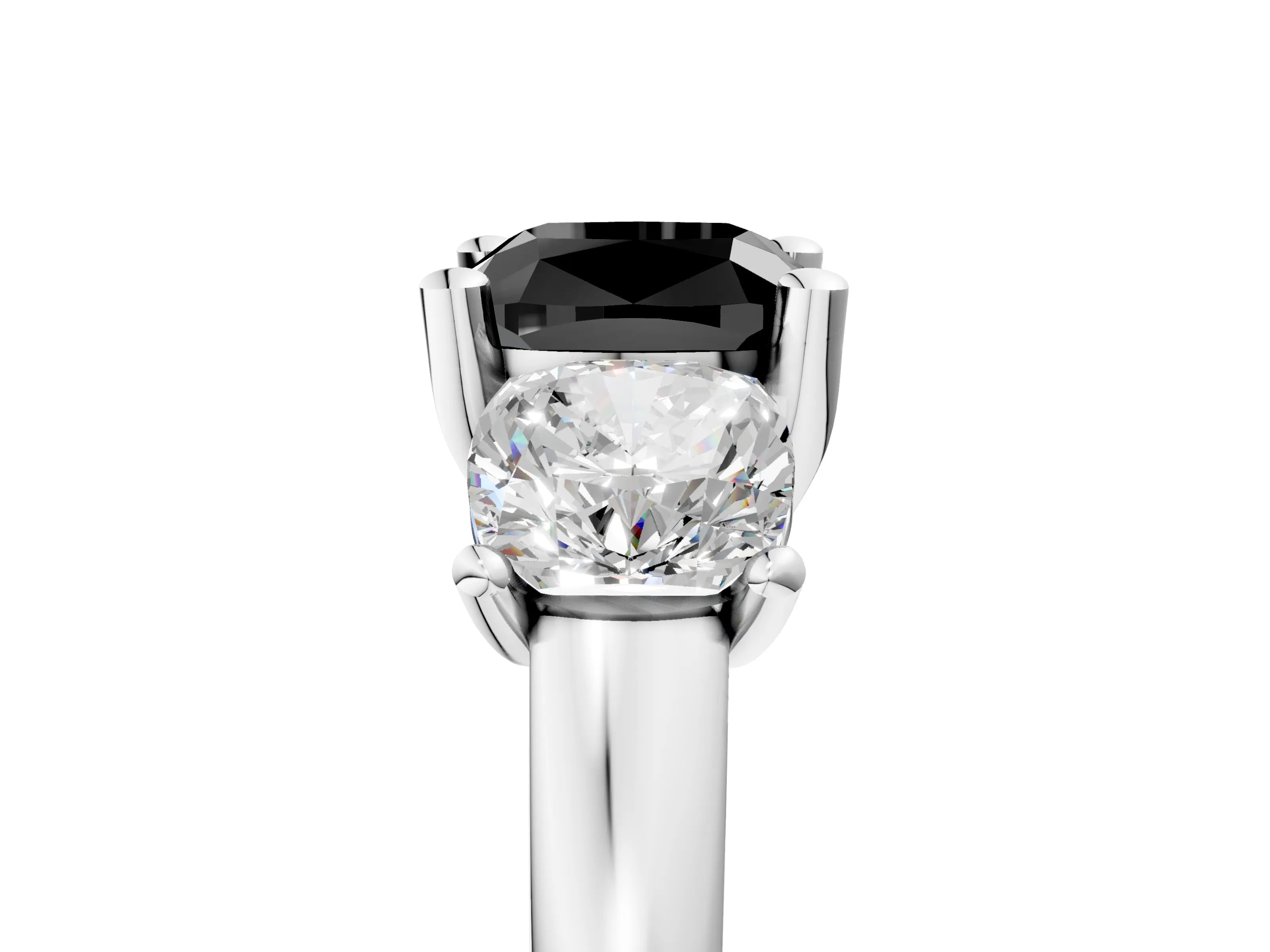 White gold Three-Stone Fancy Black Cushion Cut Cut Solitaire Ring with Classic Prong Setting_17