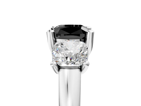 White gold Three-Stone Fancy Black Cushion Cut Cut Solitaire Ring with Classic Prong Setting_17