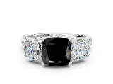 White gold Three-Stone Fancy Black Cushion Cut Diamond Braided Band Ring with Four-Prong Setting_12