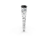 White gold Three-Stone Fancy Black Cushion Cut Diamond Braided Band Ring with Four-Prong Setting_14