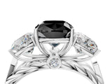White gold Three-Stone Fancy Black Cushion Cut Diamond Braided Band Ring with Four-Prong Setting_16
