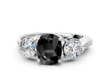 White gold Three-Stone Fancy Black Cushion Cut Diamond Channel Set Engagement Ring with Prong Setting_12
