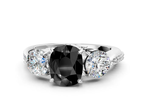 White gold Three-Stone Fancy Black Cushion Cut Diamond Channel Set Engagement Ring with Prong Setting_12