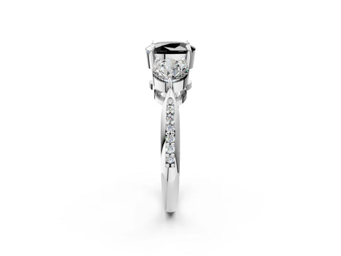 White gold Three-Stone Fancy Black Cushion Cut Diamond Channel Set Engagement Ring with Prong Setting_14