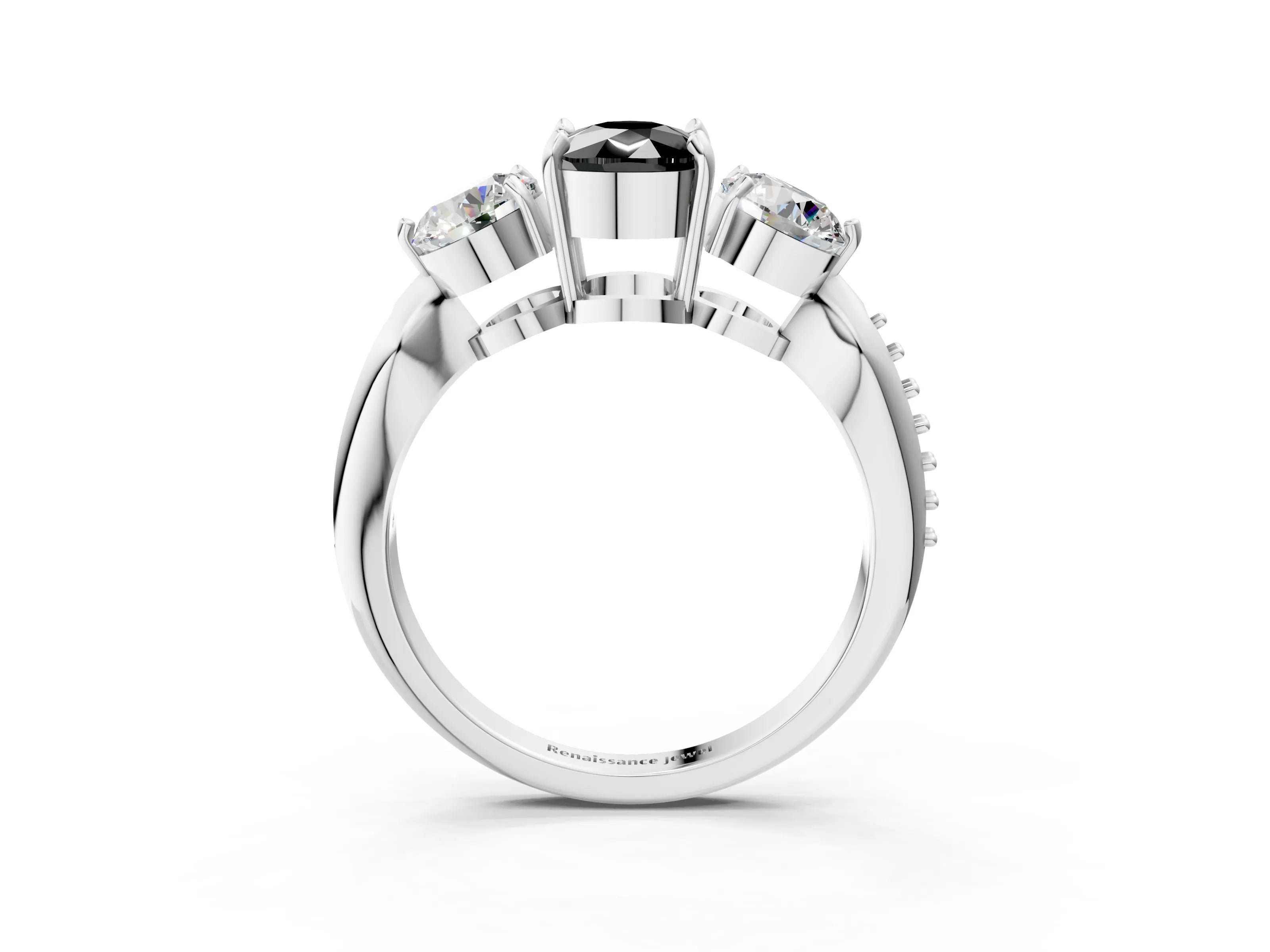 White gold Three-Stone Fancy Black Cushion Cut Diamond Channel Set Engagement Ring with Prong Setting_15
