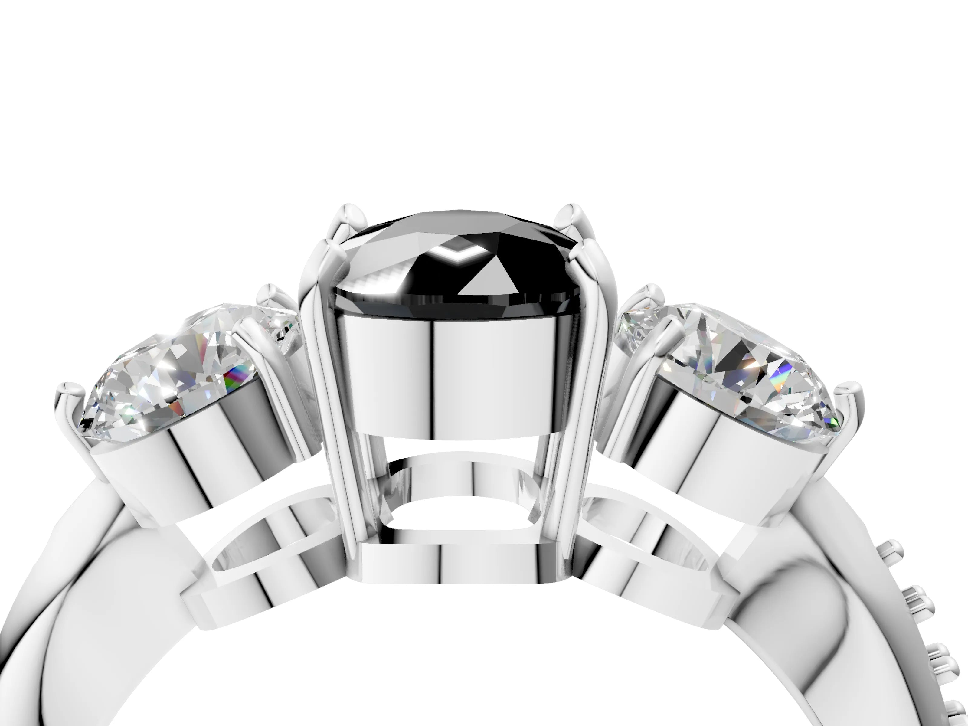 White gold Three-Stone Fancy Black Cushion Cut Diamond Channel Set Engagement Ring with Prong Setting_16