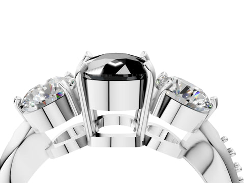 White gold Three-Stone Fancy Black Cushion Cut Diamond Channel Set Engagement Ring with Prong Setting_16