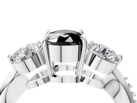 White gold Three-Stone Fancy Black Cushion Cut Diamond Channel Set Engagement Ring with Prong Setting_16