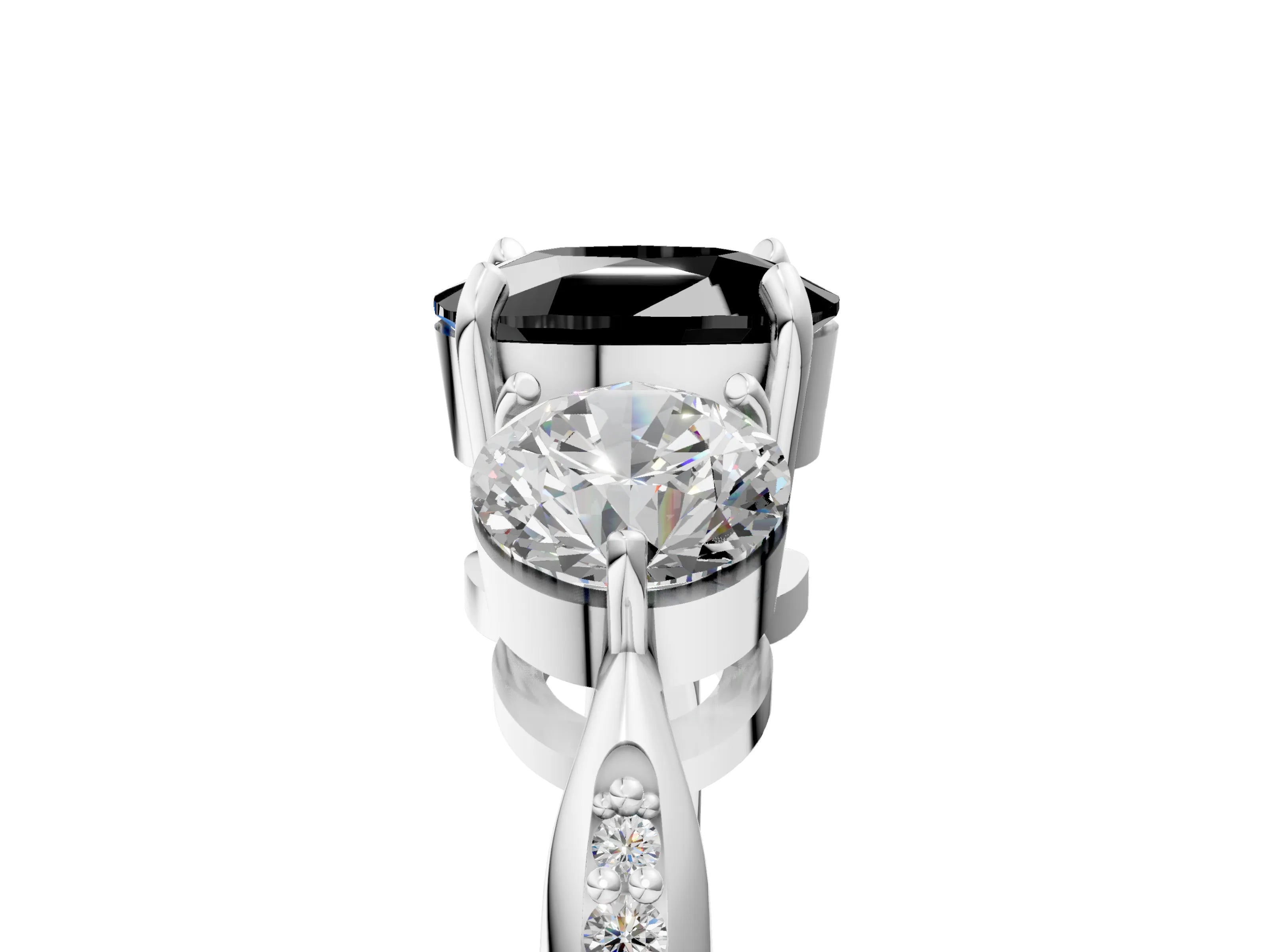 White gold Three-Stone Fancy Black Cushion Cut Diamond Channel Set Engagement Ring with Prong Setting_17