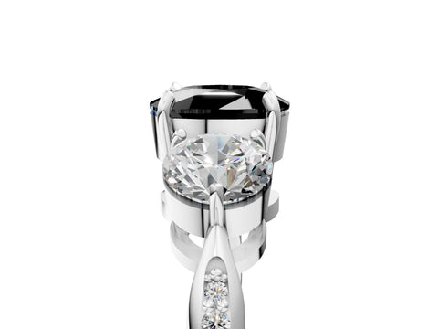White gold Three-Stone Fancy Black Cushion Cut Diamond Channel Set Engagement Ring with Prong Setting_17