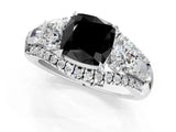 White gold Three-Stone Fancy Black Cushion Cut Diamond Engagement Ring with Pave Band and Prong Setting_13