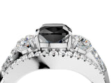 White gold Three-Stone Fancy Black Cushion Cut Diamond Engagement Ring with Pave Band and Prong Setting_16