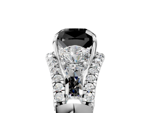 White gold Three-Stone Fancy Black Cushion Cut Diamond Engagement Ring with Pave Band and Prong Setting_17