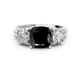 White gold Three-Stone Fancy Black Cushion Cut Diamond Engagement Ring with Prong Setting_15