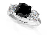 White gold Three-Stone Fancy Black Cushion Cut Diamond Engagement Ring with Prong Setting_16