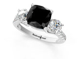 White gold Three-Stone Fancy Black Cushion Cut Diamond Pavé Band with Four-Prong Setting_1