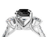 White gold Three-Stone Fancy Black Cushion Cut Diamond Pavé Band with Four-Prong Setting_4