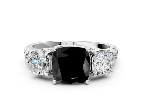 White gold Three-Stone Fancy Black Cushion Cut Diamond Pavé Band with Prong Setting_12