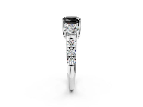 White gold Three-Stone Fancy Black Cushion Cut Diamond Pavé Band with Prong Setting_14