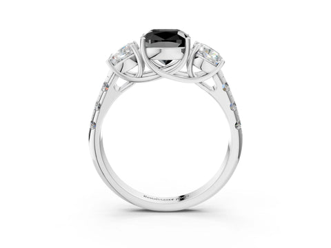 White gold Three-Stone Fancy Black Cushion Cut Diamond Pavé Band with Prong Setting_15