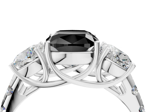 White gold Three-Stone Fancy Black Cushion Cut Diamond Pavé Band with Prong Setting_16