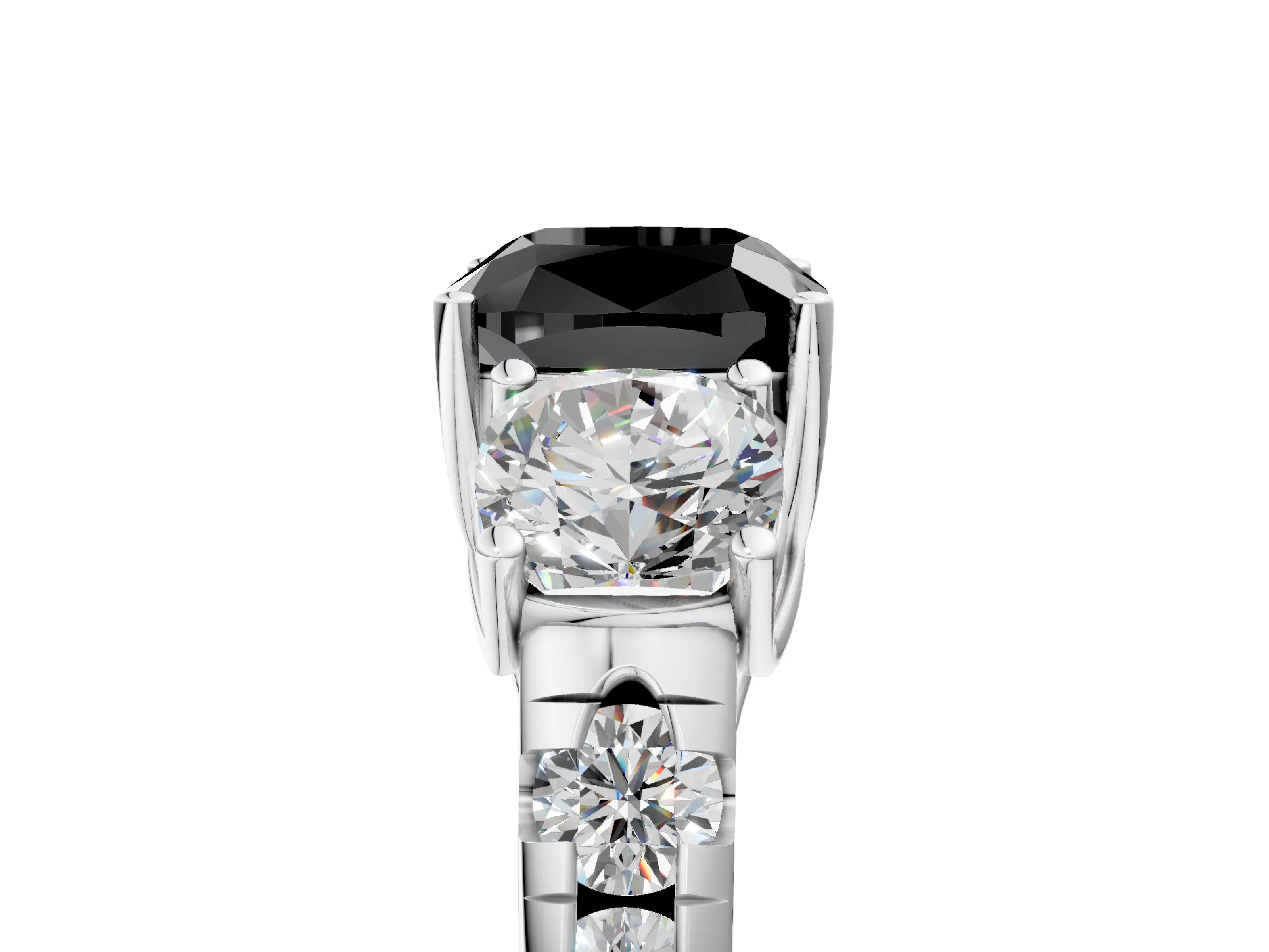 White gold Three-Stone Fancy Black Cushion Cut Diamond Pavé Band with Prong Setting_17