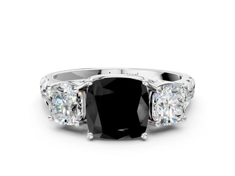White gold Three-Stone Fancy Black Cushion Cut Diamond Pavé Band with Prong Setting_18