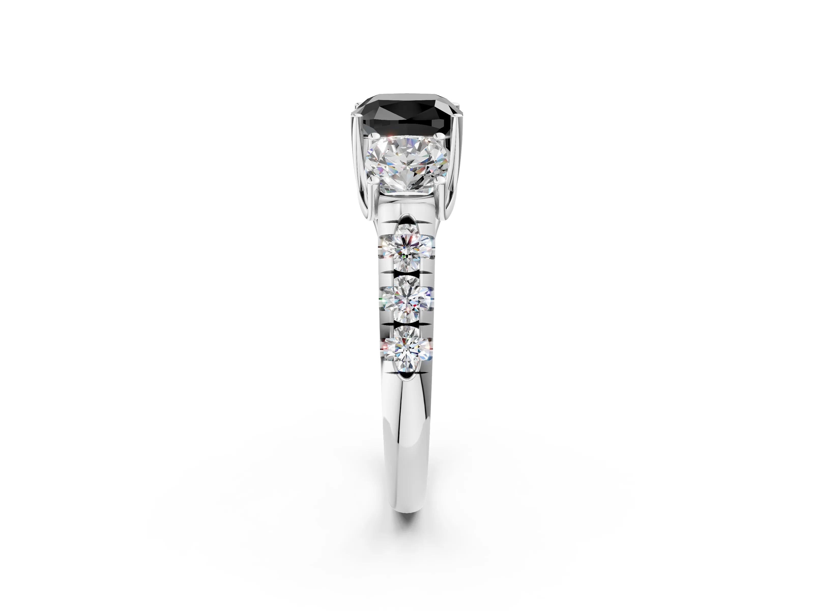 White gold Three-Stone Fancy Black Cushion Cut Diamond Pavé Band with Prong Setting_20