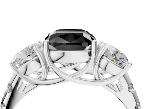 White gold Three-Stone Fancy Black Cushion Cut Diamond Pavé Band with Prong Setting_22