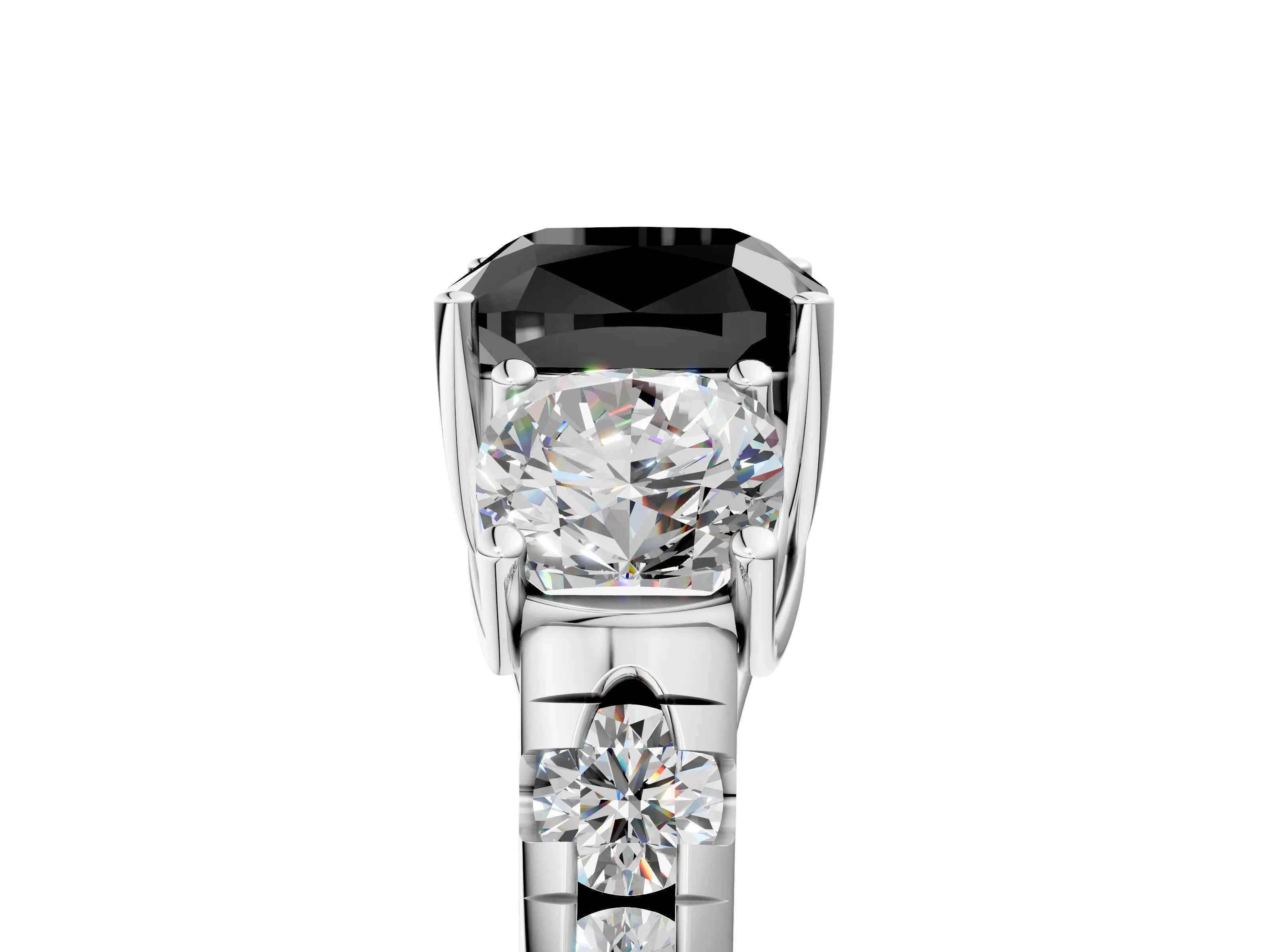 White gold Three-Stone Fancy Black Cushion Cut Diamond Pavé Band with Prong Setting_23
