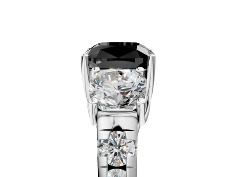 White gold Three-Stone Fancy Black Cushion Cut Diamond Pavé Band with Prong Setting_23
