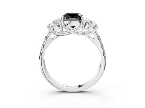 White gold Three-Stone Fancy Black Cushion Cut Diamond Pavé Band with Prong Setting_3