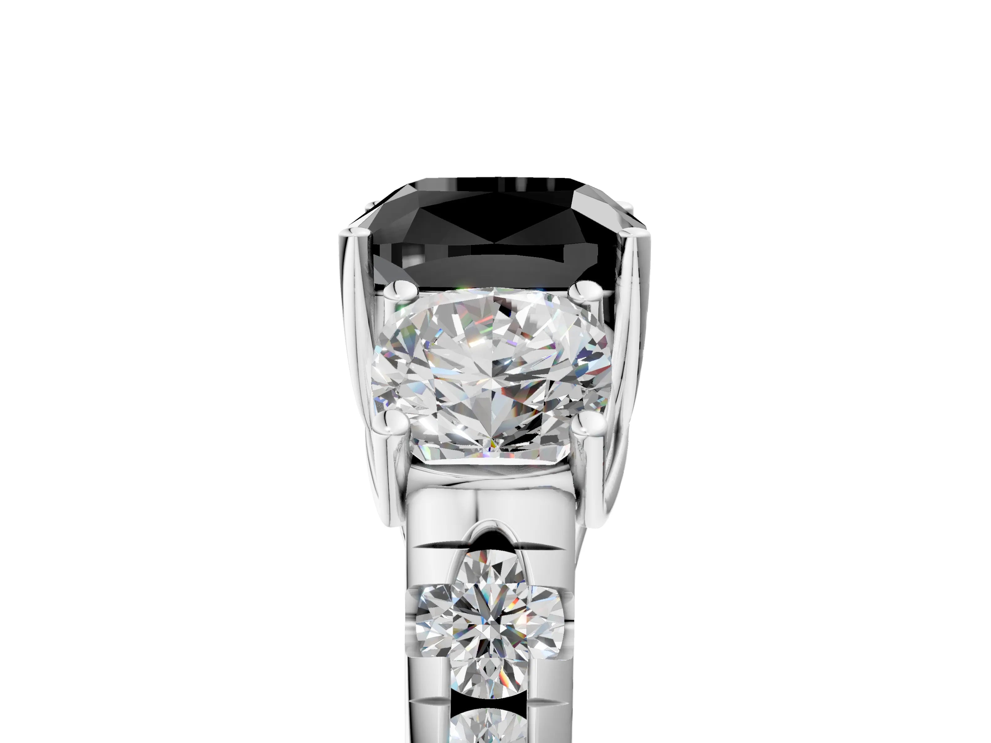 White gold Three-Stone Fancy Black Cushion Cut Diamond Pavé Band with Prong Setting_5