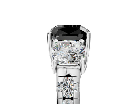 White gold Three-Stone Fancy Black Cushion Cut Diamond Pavé Band with Prong Setting_5