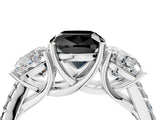 White gold Three-Stone Fancy Black Cushion Cut Diamond Ring with Pavé Band and Prong Setting_100