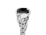 White gold Three-Stone Fancy Black Cushion Cut Diamond Ring with Pavé Band and Prong Setting_101