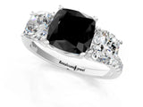 White gold Three-Stone Fancy Black Cushion Cut Diamond Ring with Pavé Band and Prong Setting_97