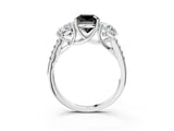 White gold Three-Stone Fancy Black Cushion Cut Diamond Ring with Pavé Band and Prong Setting_99