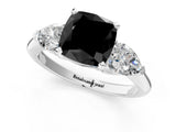 White gold Three-Stone Fancy Black Cushion Cut Diamond Ring with Pear Side Stones and Four-Prong Setting_1
