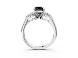 White gold Three-Stone Fancy Black Cushion Cut Diamond Ring with Pear Side Stones and Four-Prong Setting_3