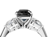White gold Three-Stone Fancy Black Cushion Cut Diamond Ring with Pear Side Stones and Four-Prong Setting_4